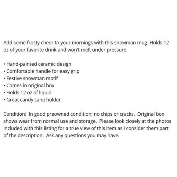 Home Trends 12 Oz Hand-Painted Snowman Mug Ceramic Holiday Coffee Tea Cup - Picture 15 of 15